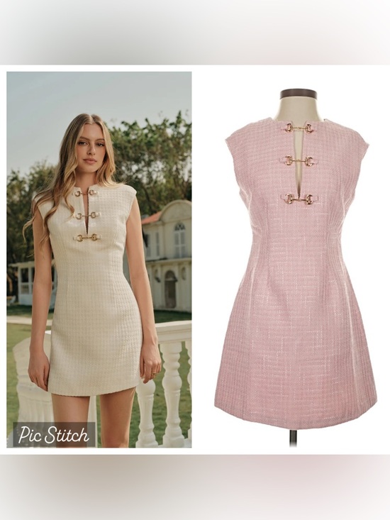 Commense Dresses & Skirts - Commense Metal Button Tweed Sleeveless Dress Pastel Pink
